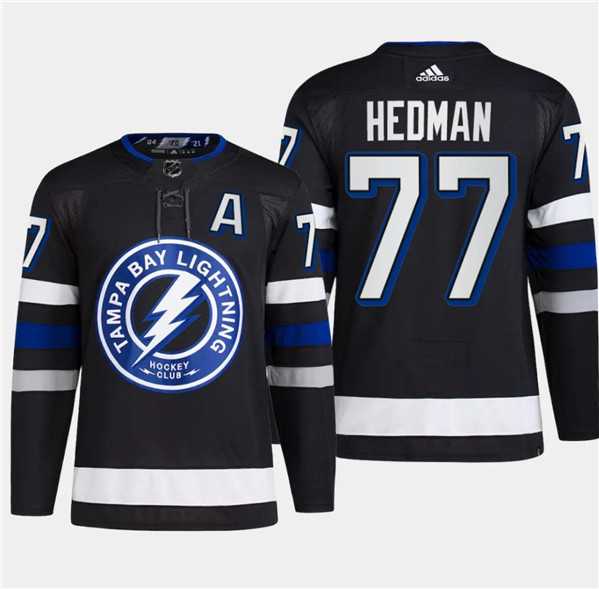 Men%27s Tampa Bay Lightning #77 Victor Hedman Black 2024 Stadium Series Stitched Jersey Dzhi